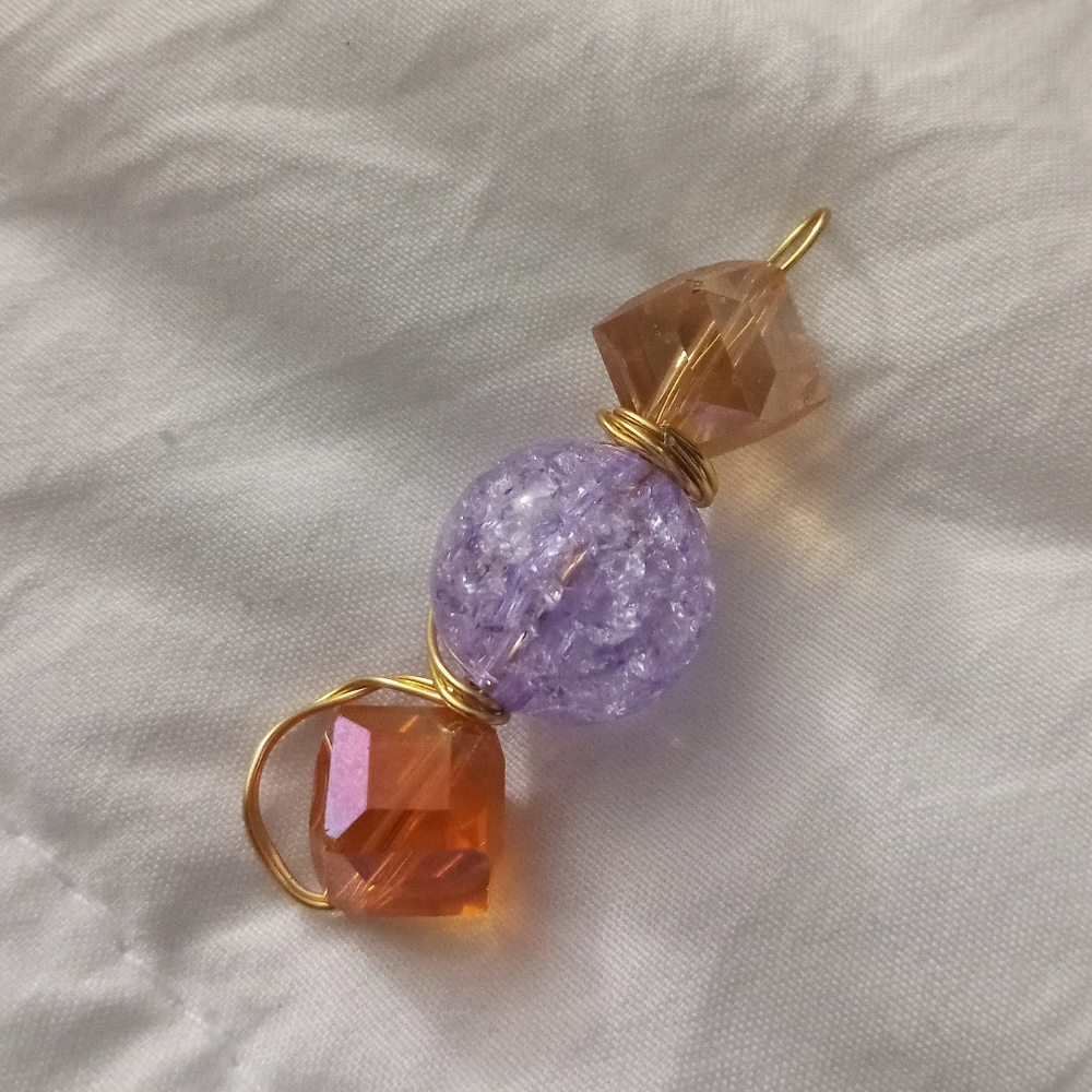 New topaz crystal and lavender crackle glass beaded statement necklace pendant